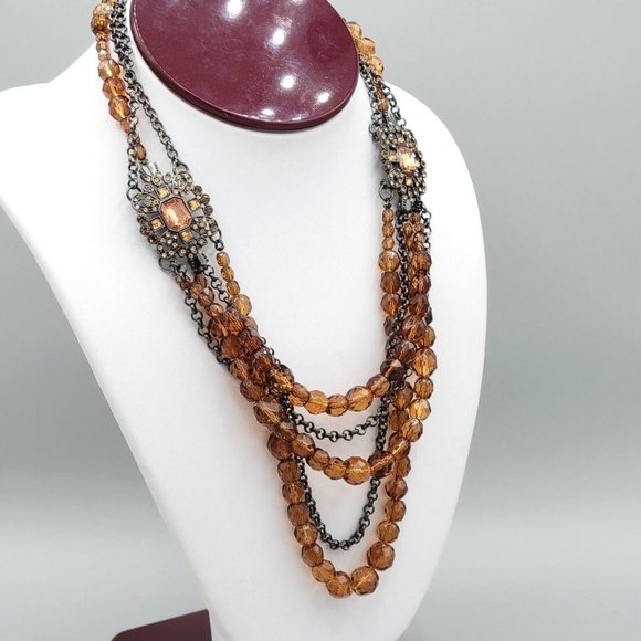 New York Co Signed Womens Brown Beads Multi Strand Necklace Gunmetal Tone 18 in - Picture 2 of 9